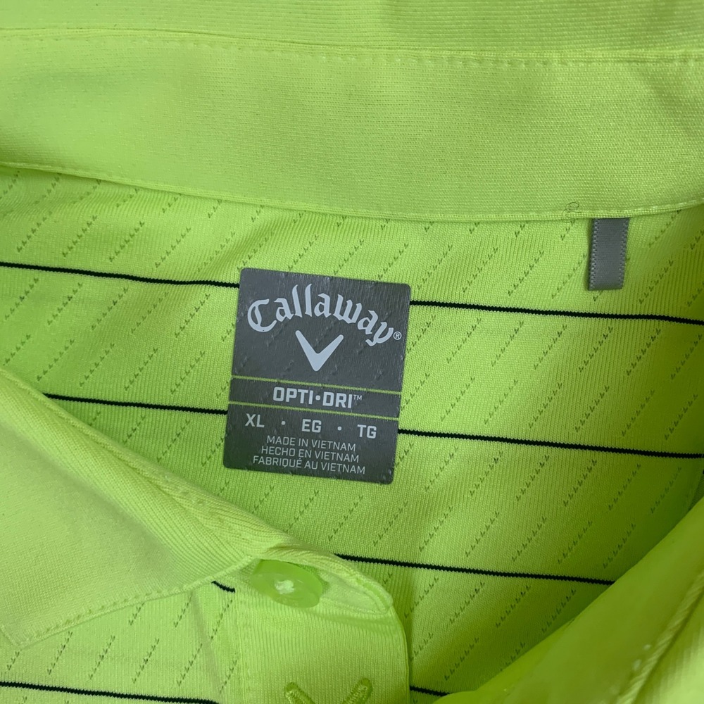 Callaway Opti-Dri Golf Polo Shirt Mens XL Neon Lime Green Black Striped SU26626 - Picture 3 of 8